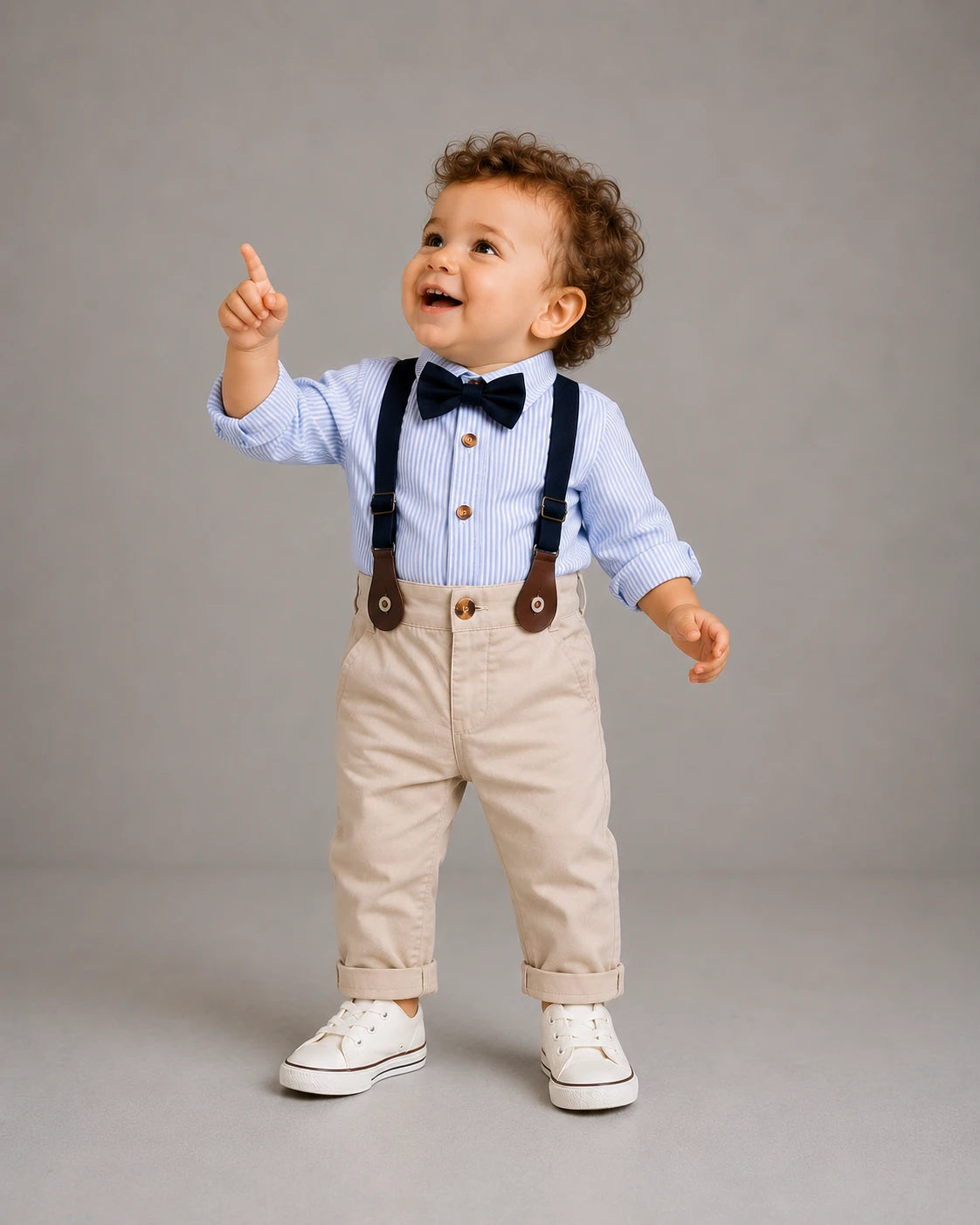 Little Boys Blue Shirt Beige Pants Set