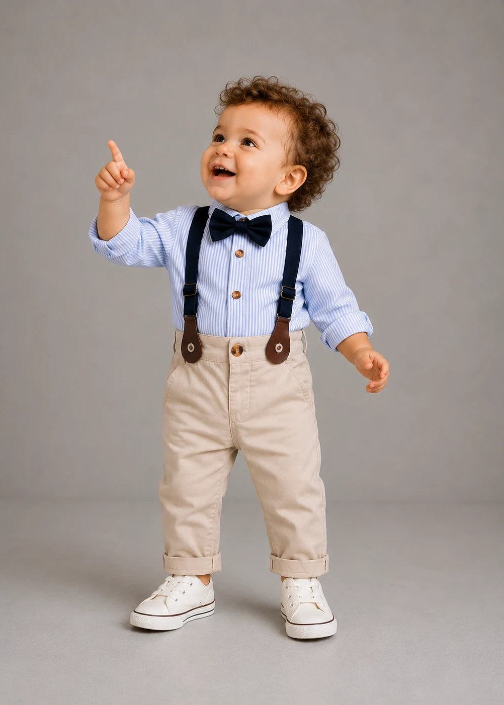 Little Boys Blue Shirt Beige Pants Set
