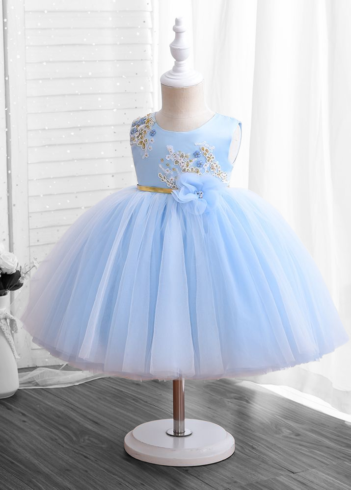 Little Girl Puffy Dress Blue - Main Image