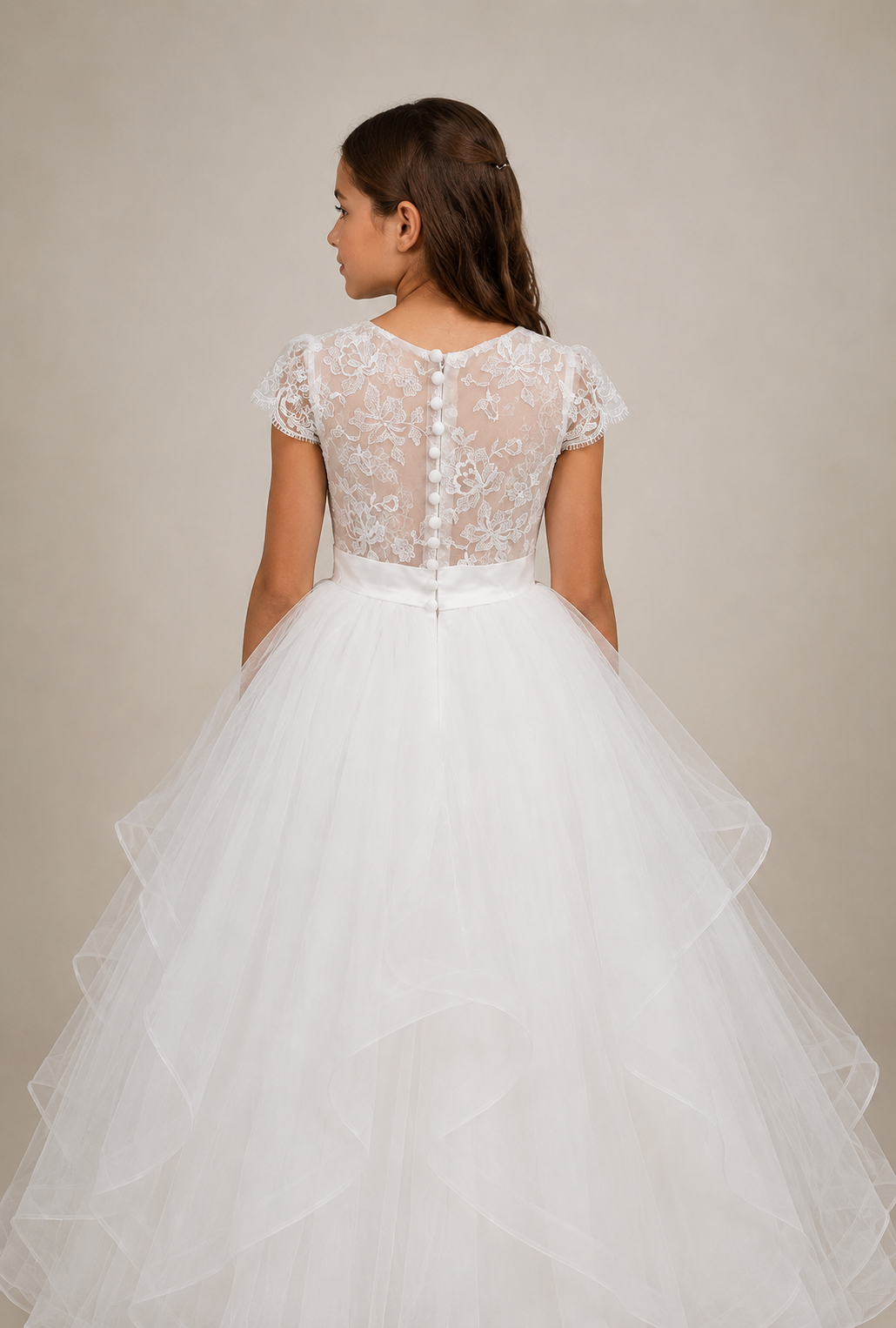Luxury Handmade Flower Girl Dress with Horsehair Trim