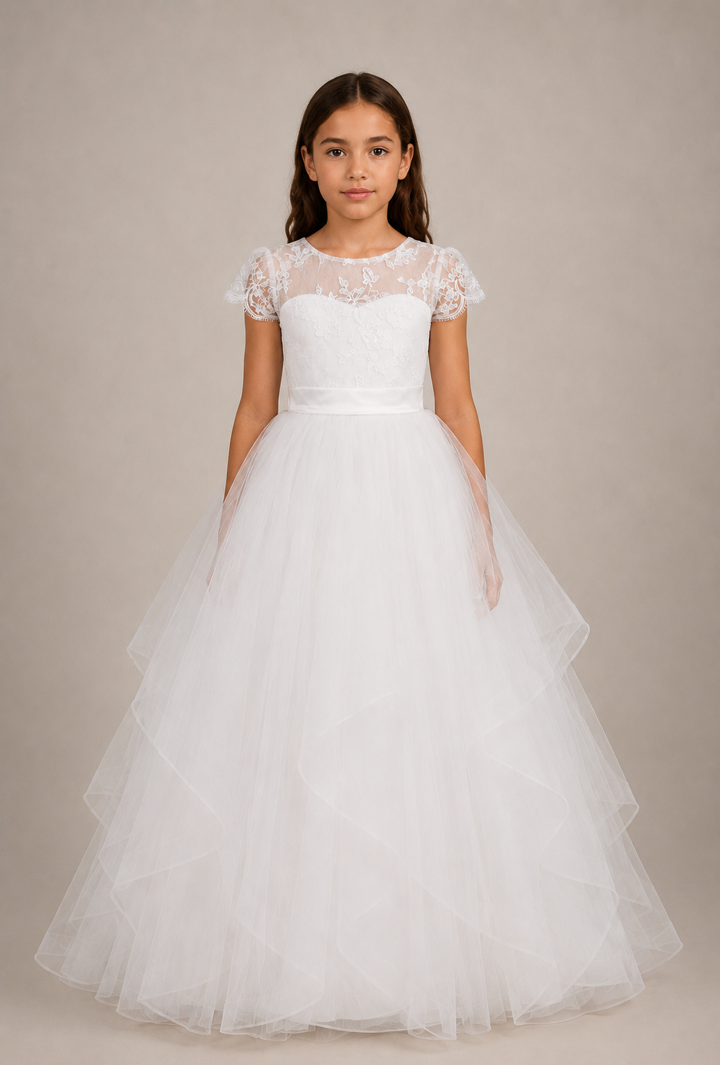 Luxury Handmade Flower Girl Dress with Horsehair Trim