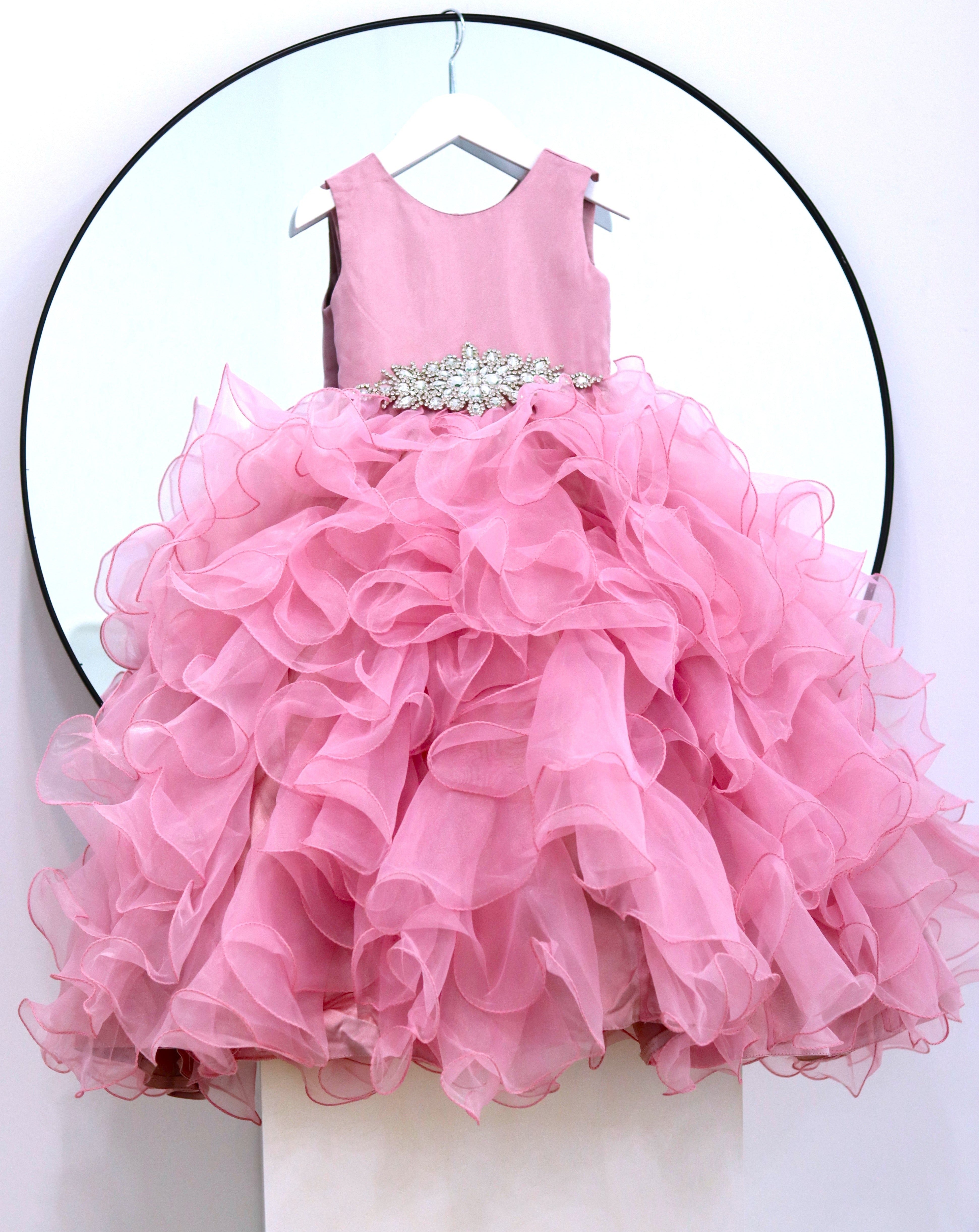 Mauve Ruffle Ball Gown - Organza Dress