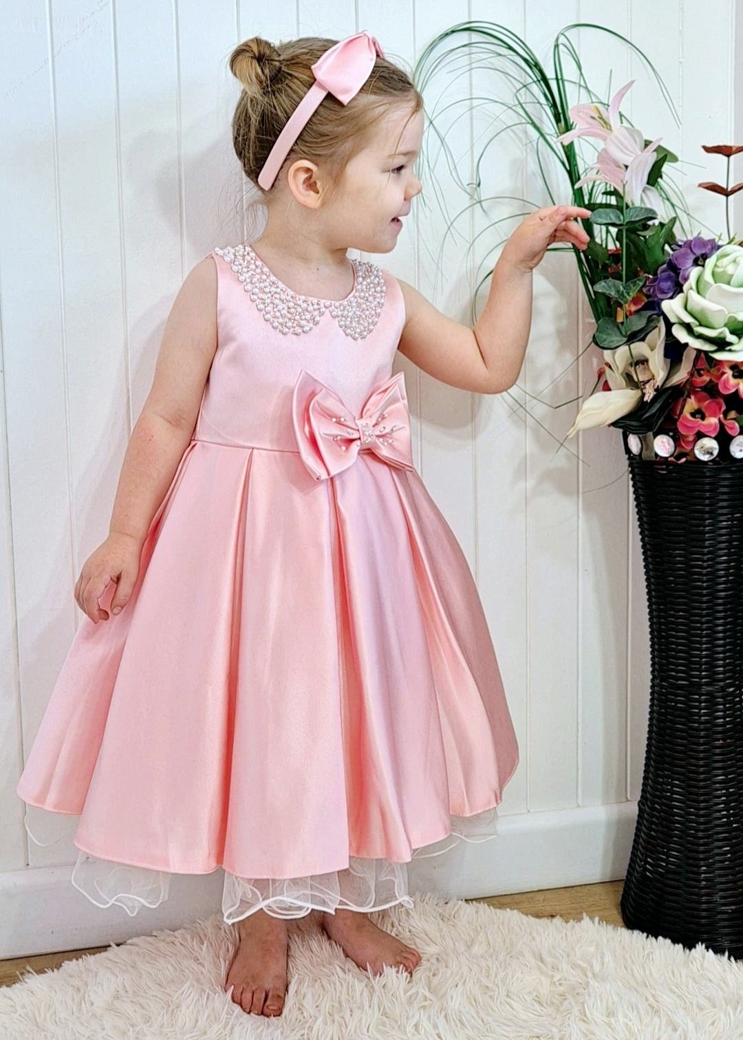 Maeve Dress With Headband- Pearls and Bow
