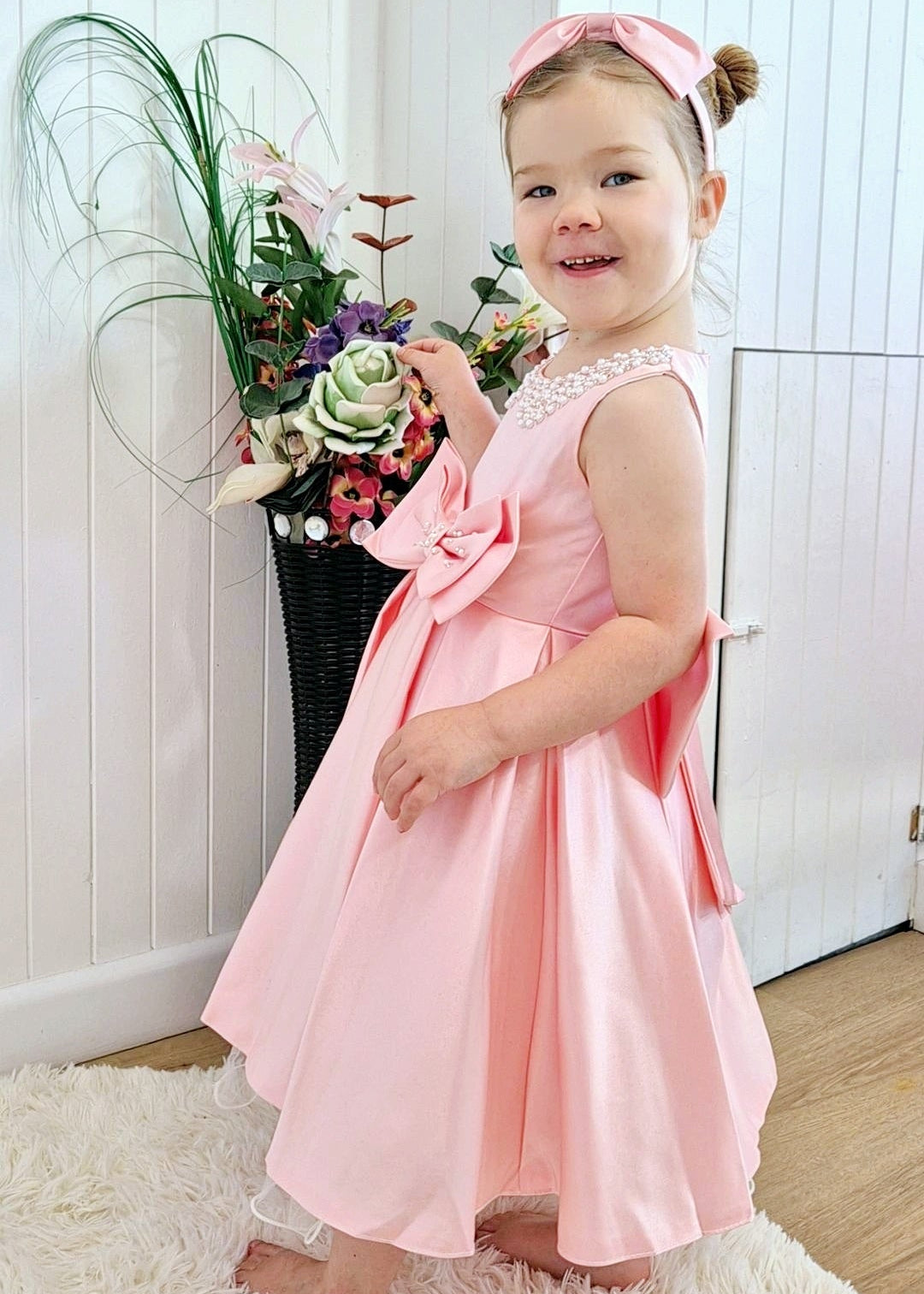 Maeve Dress With Headband- Pearls and Bow