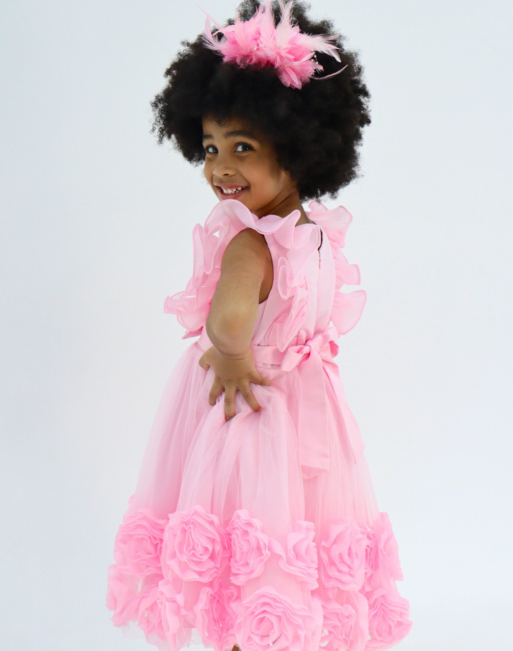 Girls Pink Dress- 3D Roses