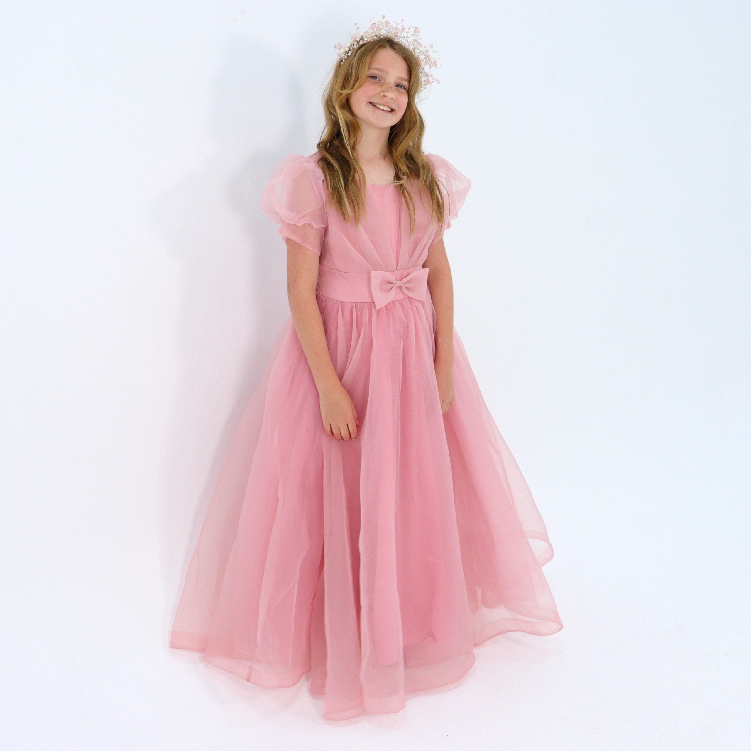 Flower Girl Pink Gown - Puffy Sleeves