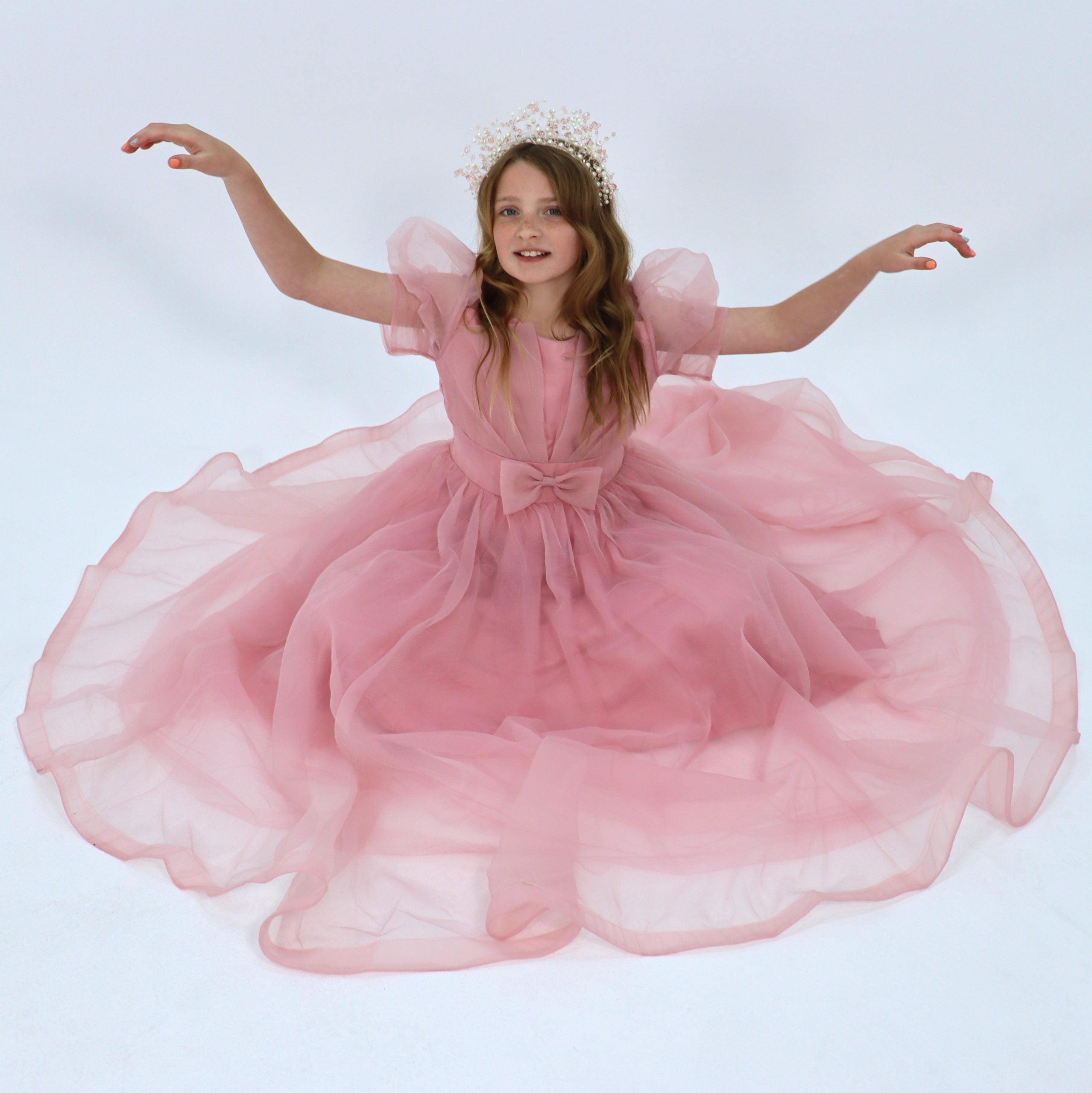 Flower Girl Pink Gown - Puffy Sleeves