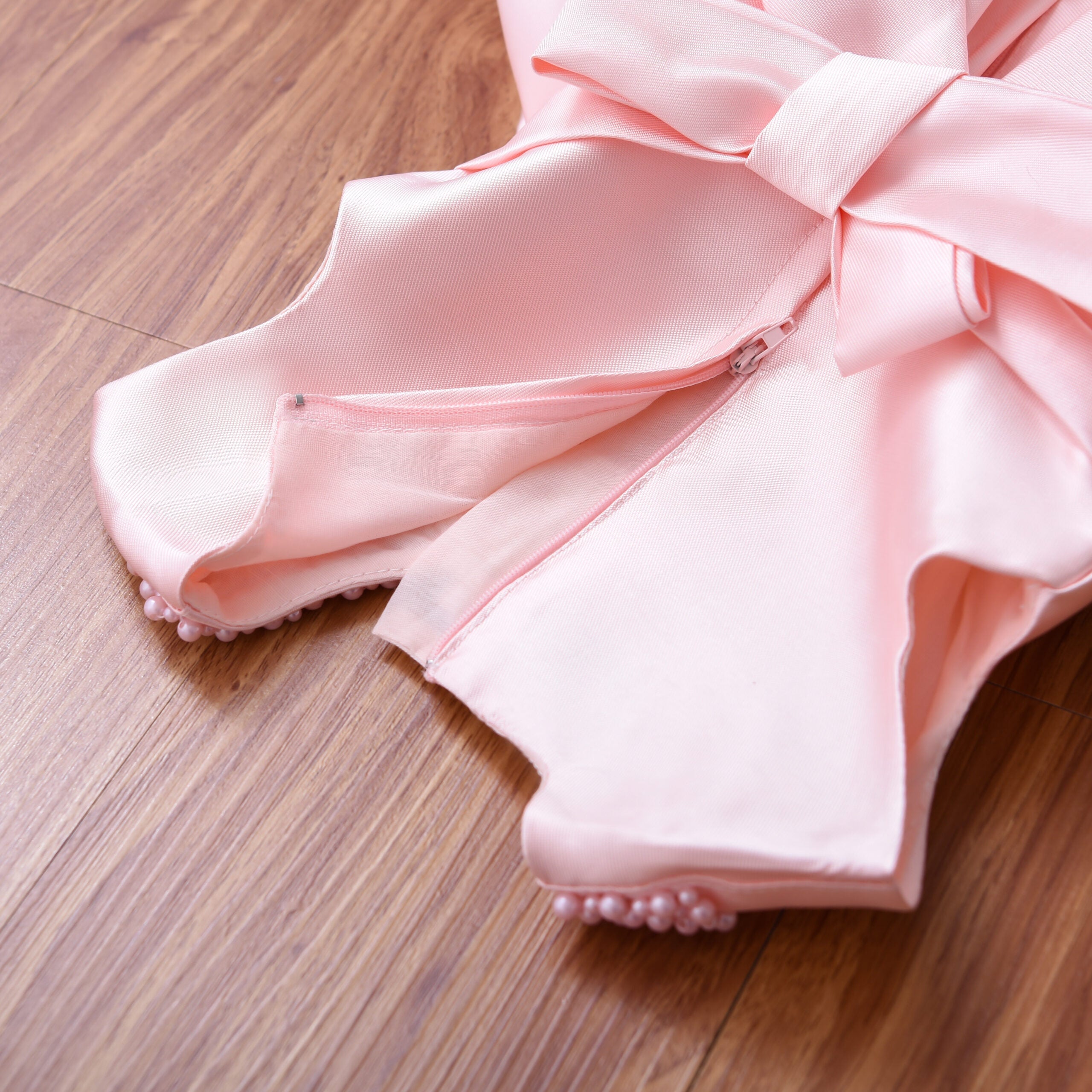 Little Girls Pink Dress With Head Band - Pearled Neck