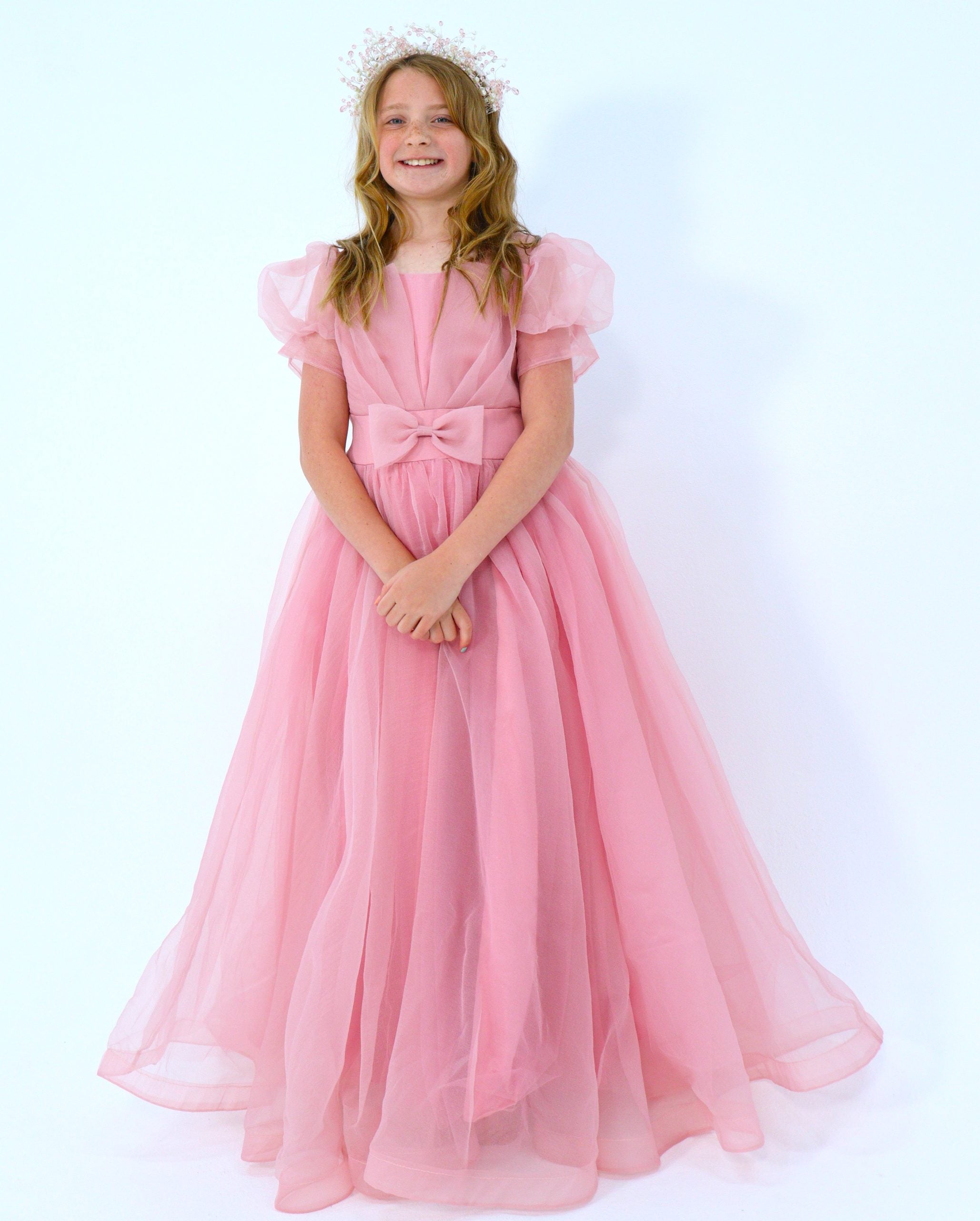 Flower Girl Pink Gown - Puffy Sleeves