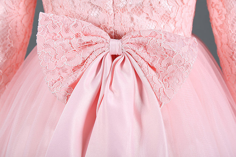 Formal Fashionable Party Little Girl Lace Dress with Bow