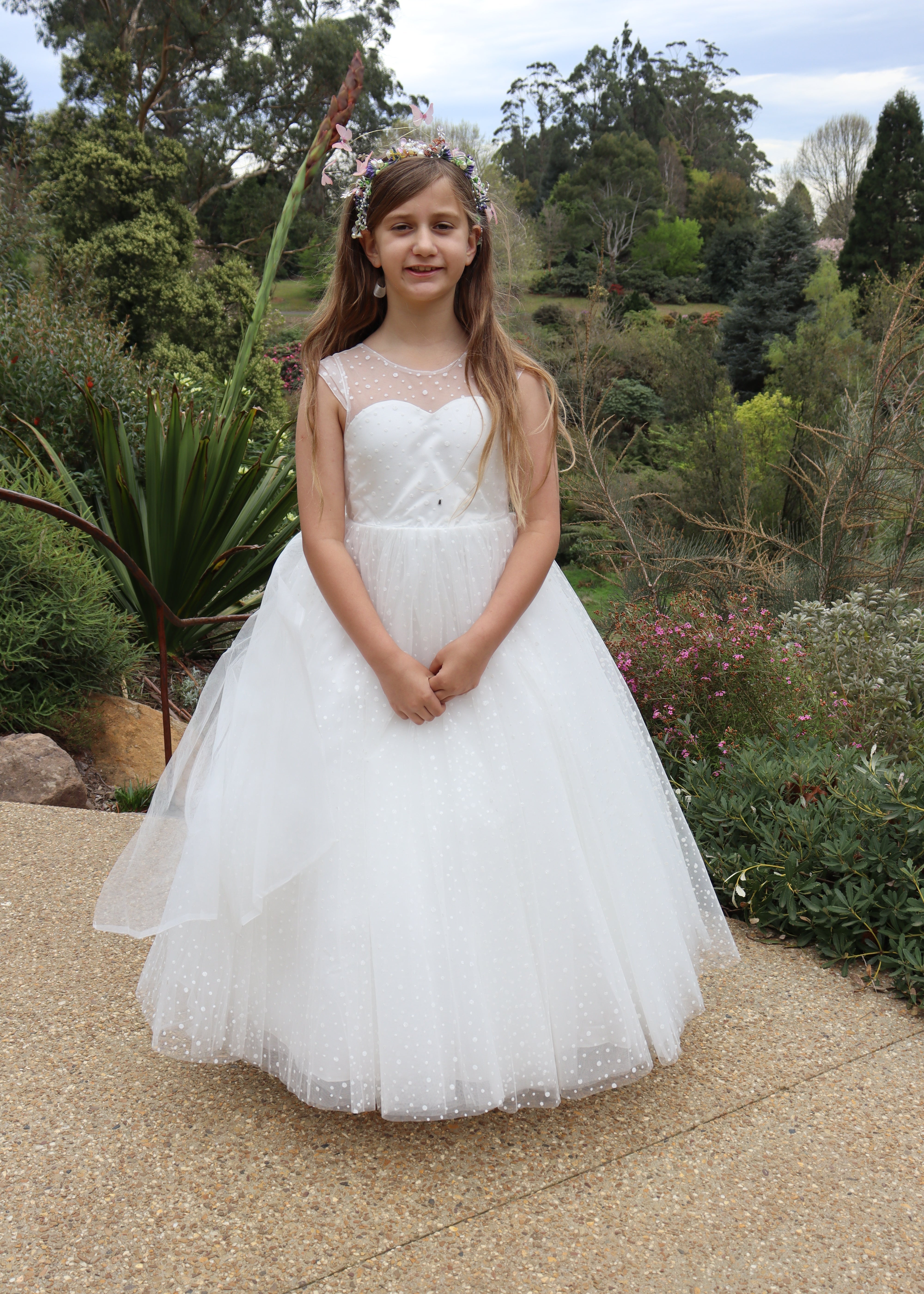 Glittery Polka Dot Flower Girl Dress - Cap Sleeves