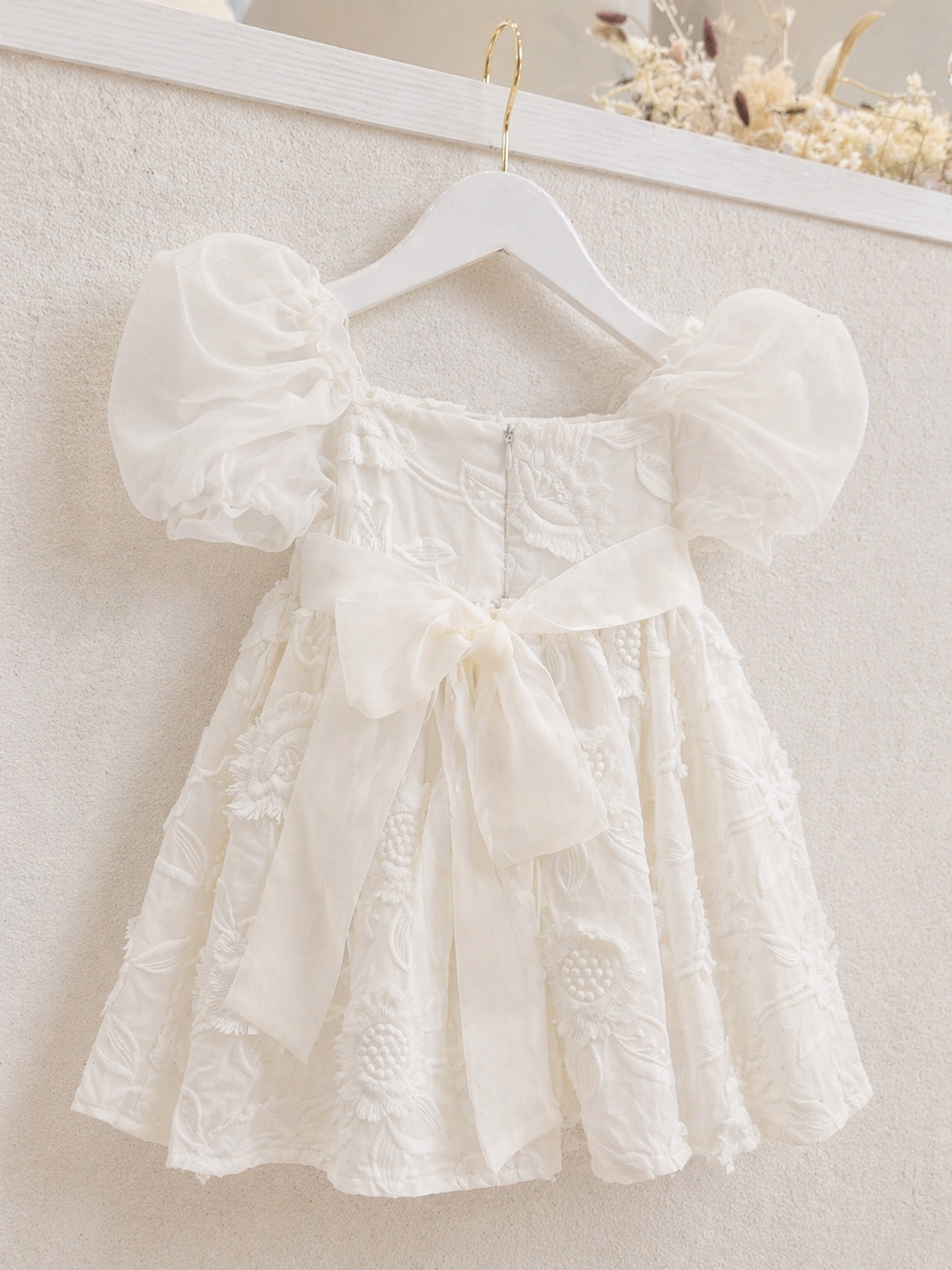 Baby Girl Puffy Sleeve Lace Romper Dress