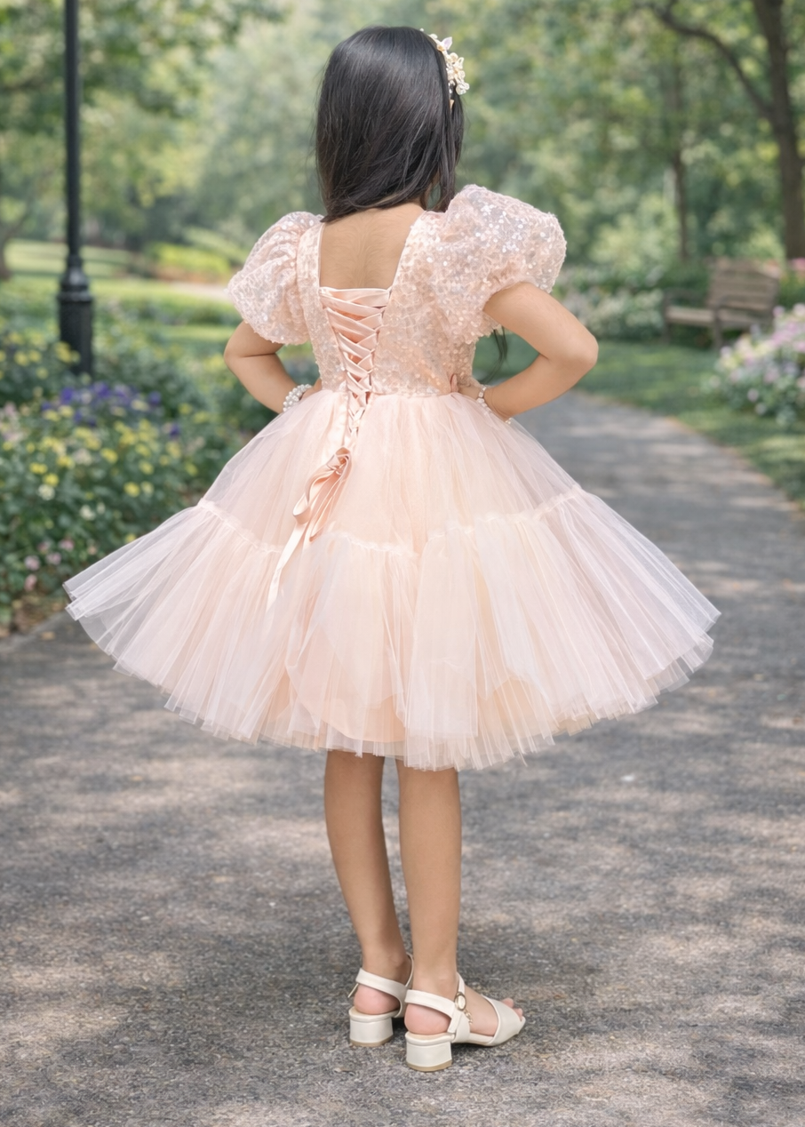 Puffy Sleeves Flower Girl Dress - Short Dress