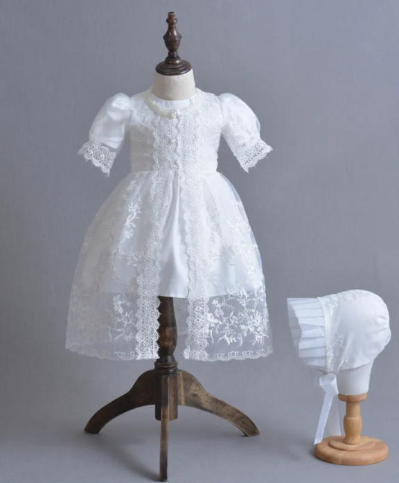 Baby Girl Christening Gown With Coat - Pure White