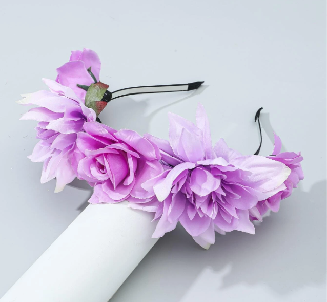 Large Purple Flowers Hair Band