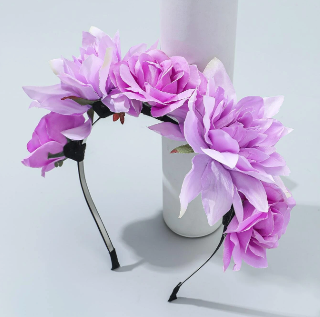 Large Purple Flowers Hair Band