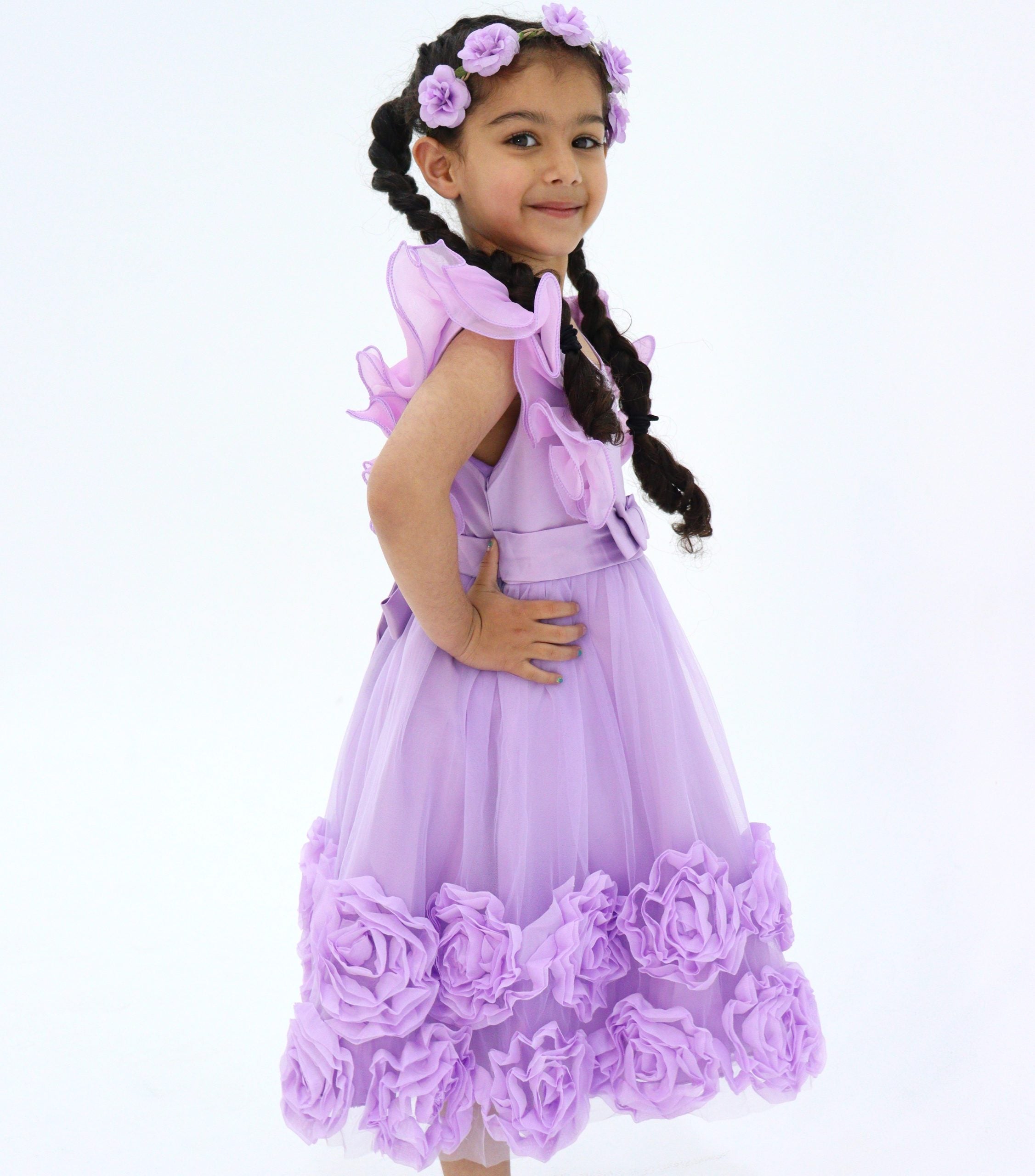 Girls Purple Dress - 3d Roses