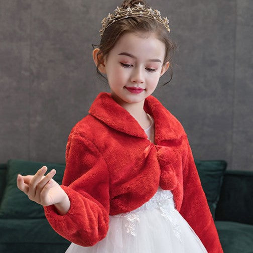 Girls Red Formal Coat - Faux Fur Jacket