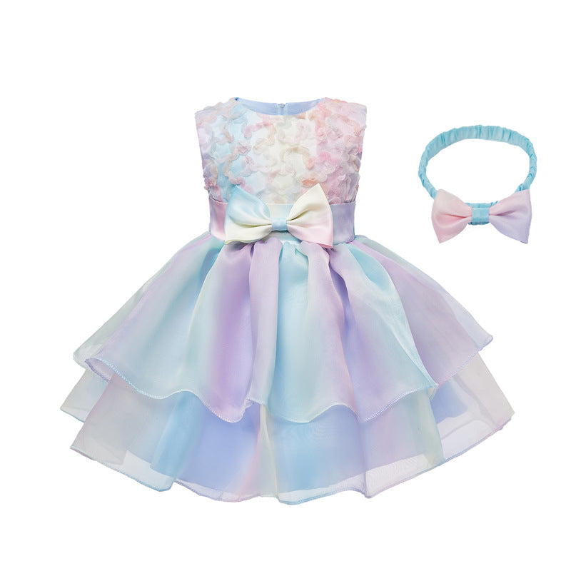 Rainbow Baby Girl Dress With HeadBand