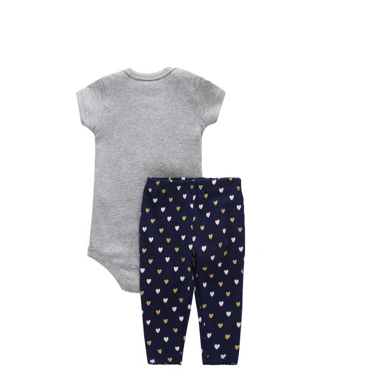 Summer Baby Girl Cotton 3 Piece Bodysuit Set - Grey and pink