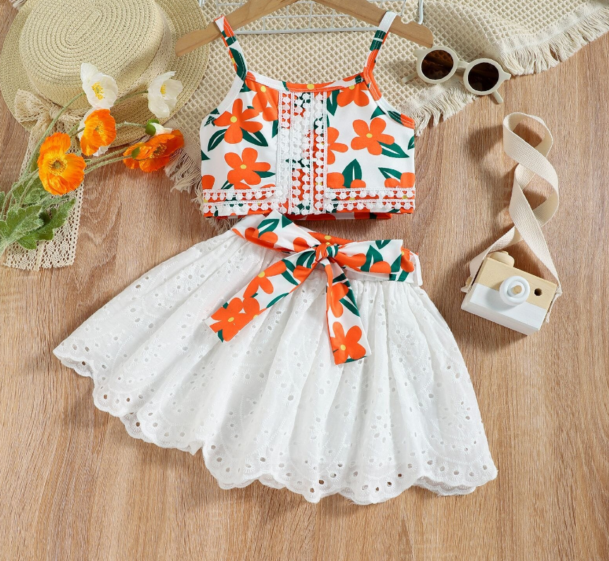 Girls SummerLace Top+Skirt Set