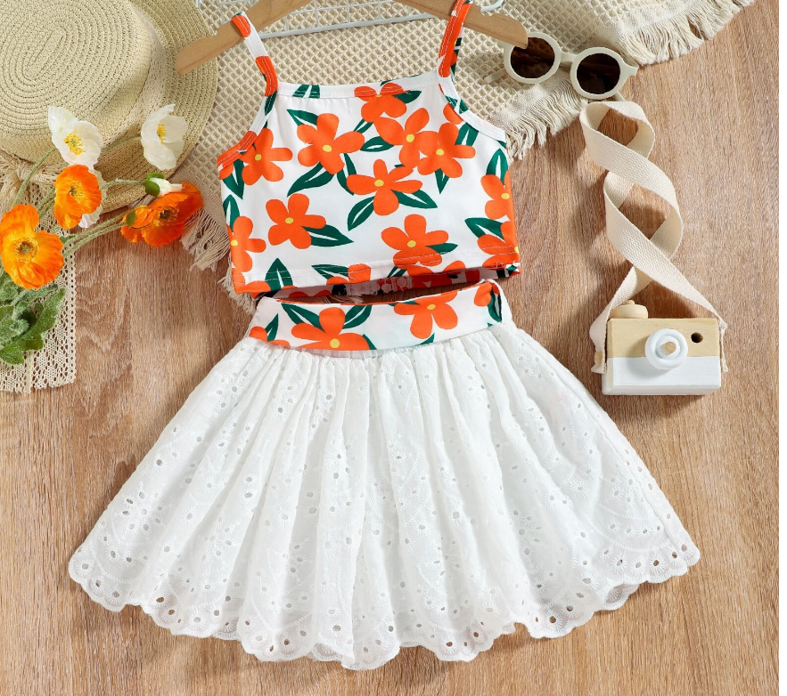 Girls SummerLace Top+Skirt Set