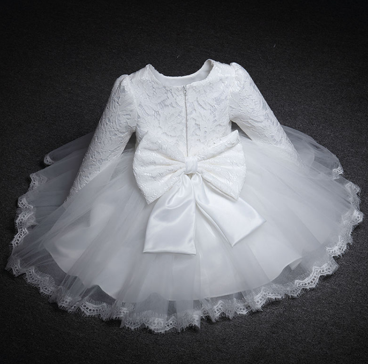 Baby Girl Baptism White Dress with Bow