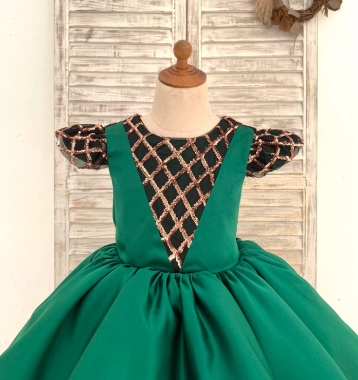 Made To Order - Luxury Handmade Green High Low Trail Dress