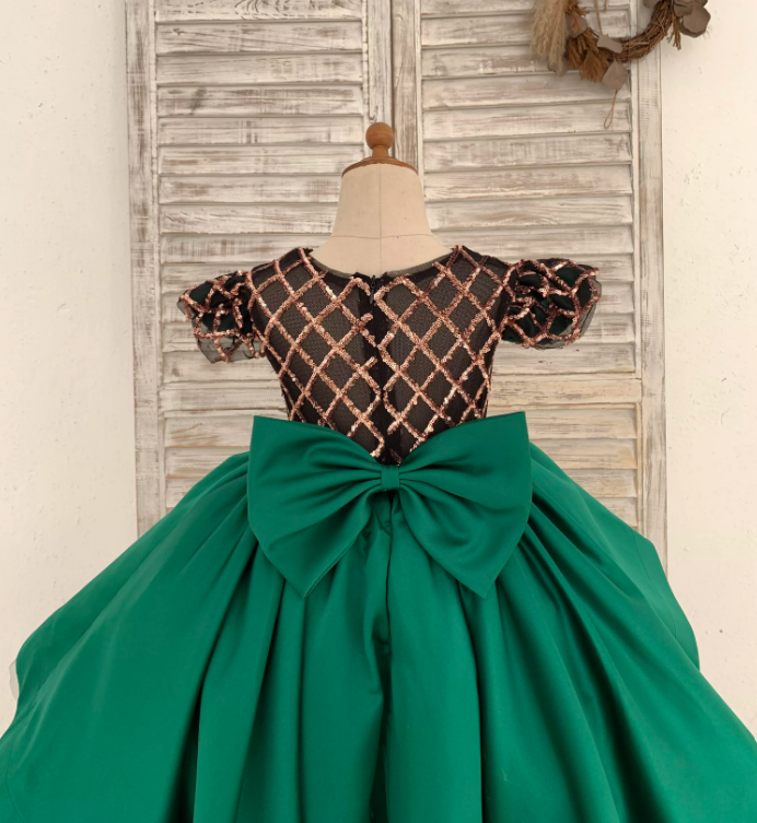 Made To Order - Luxury Handmade Green High Low Trail Dress