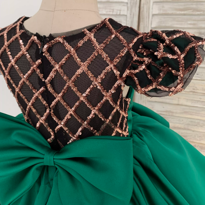 Made To Order - Luxury Handmade Green High Low Trail Dress