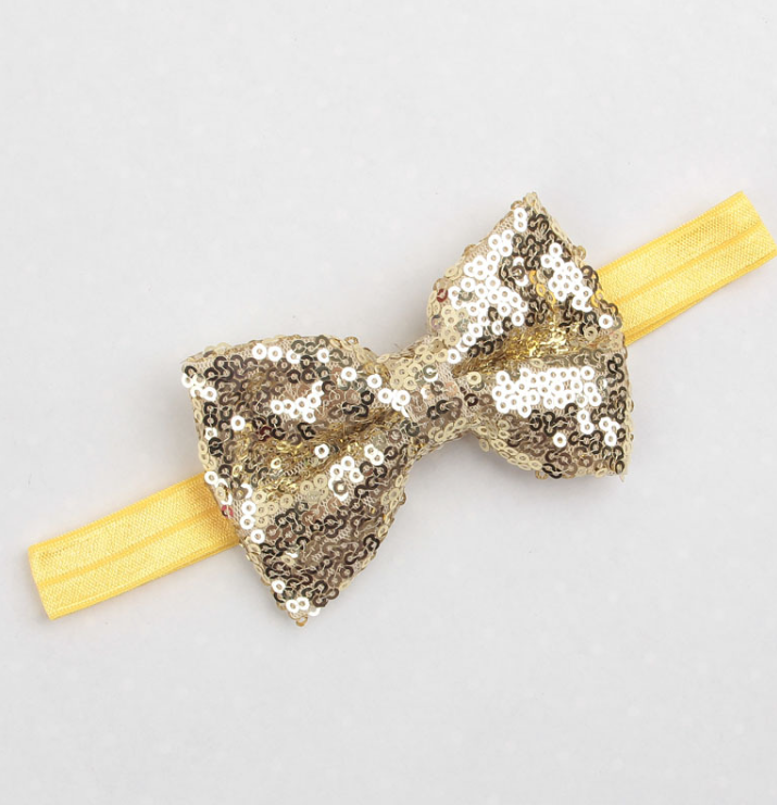 1Pcs Baby Girls Gold Sequins Bow Headband