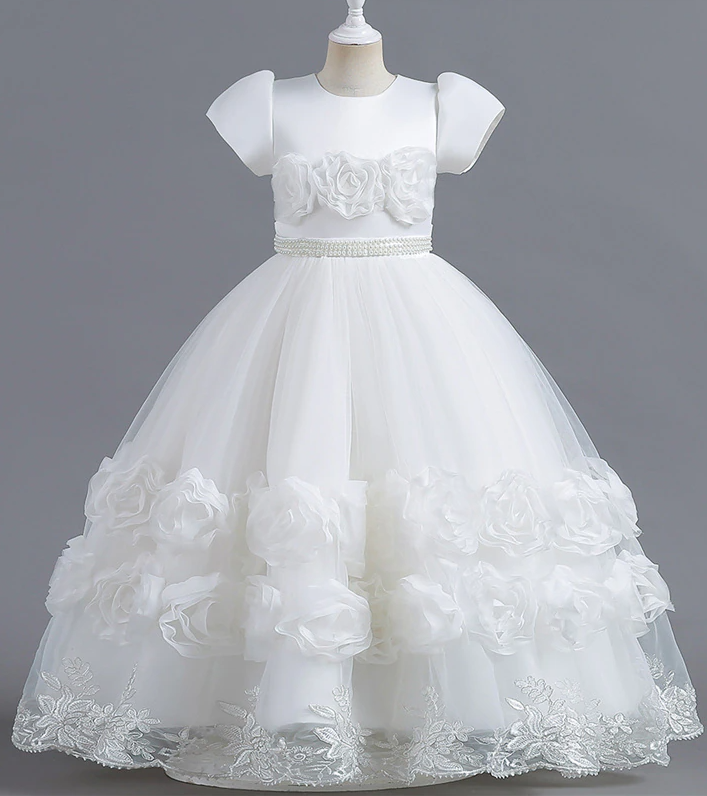 Flower Girl Dress Floral Floor Length White