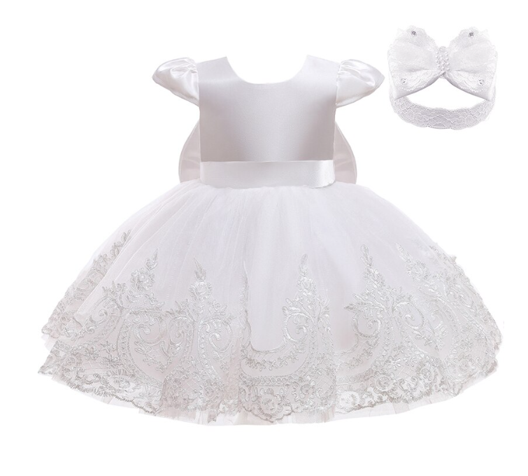 Baby Girl Baptism Dress - Lace Trim Dress