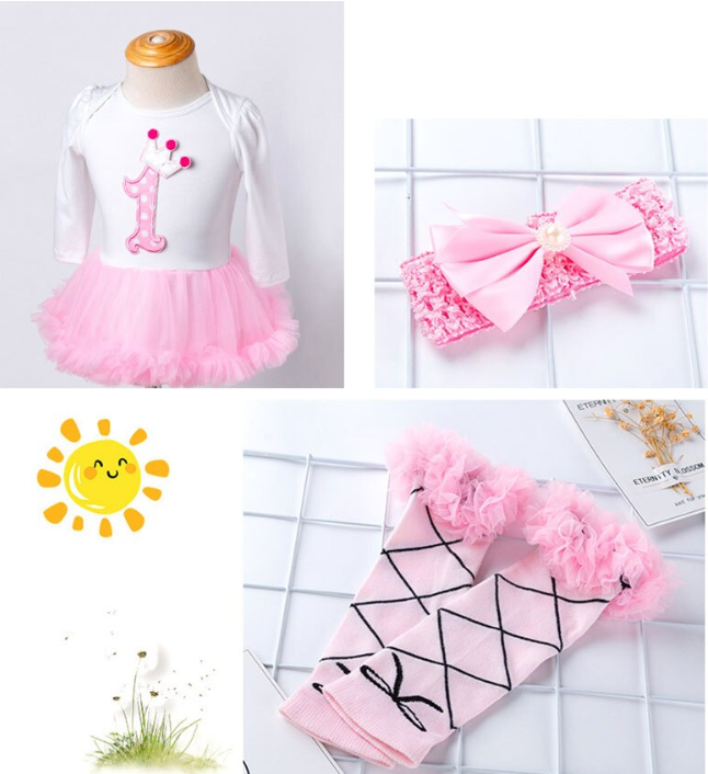 Baby Girl Full Sleeve First Birthday Dress Set