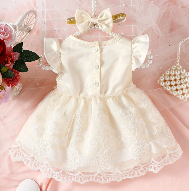 Ruffle Lace Baby Girl Dress - Beige