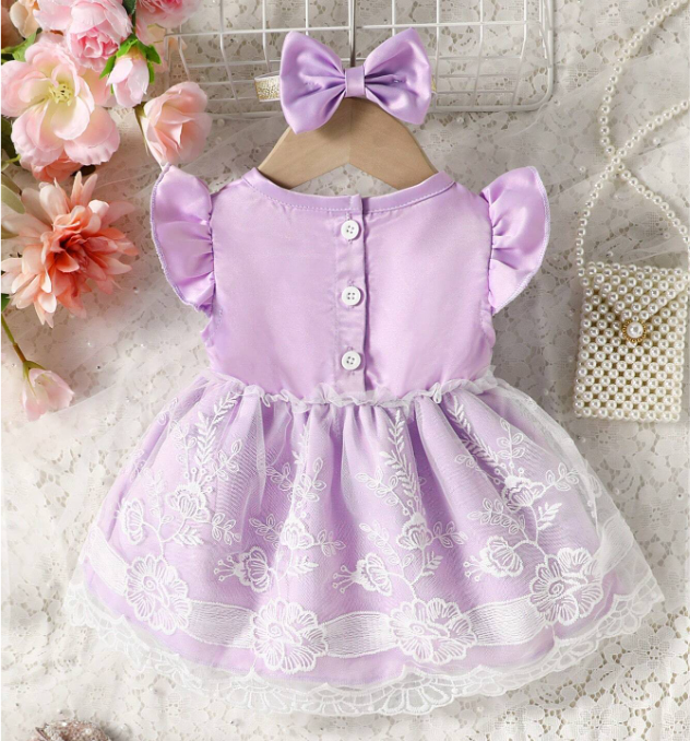 Ruffle Lace Baby Girl Dress - Purple