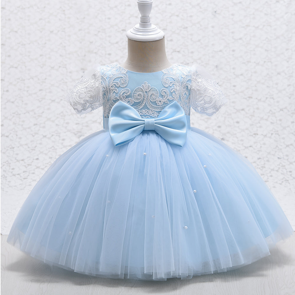 Little Girls Blue Dress With Short Sleeves