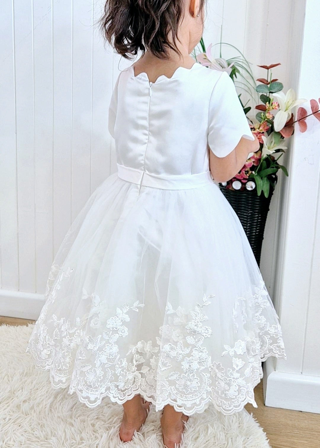 Short Sleeve Flower Girl Dress - Satin/Lace Dress