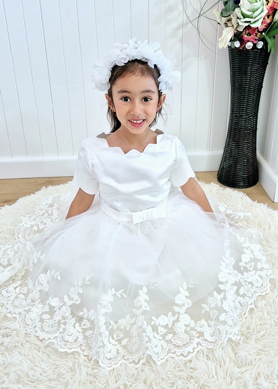 Short Sleeve Flower Girl Dress - Satin/Lace Dress
