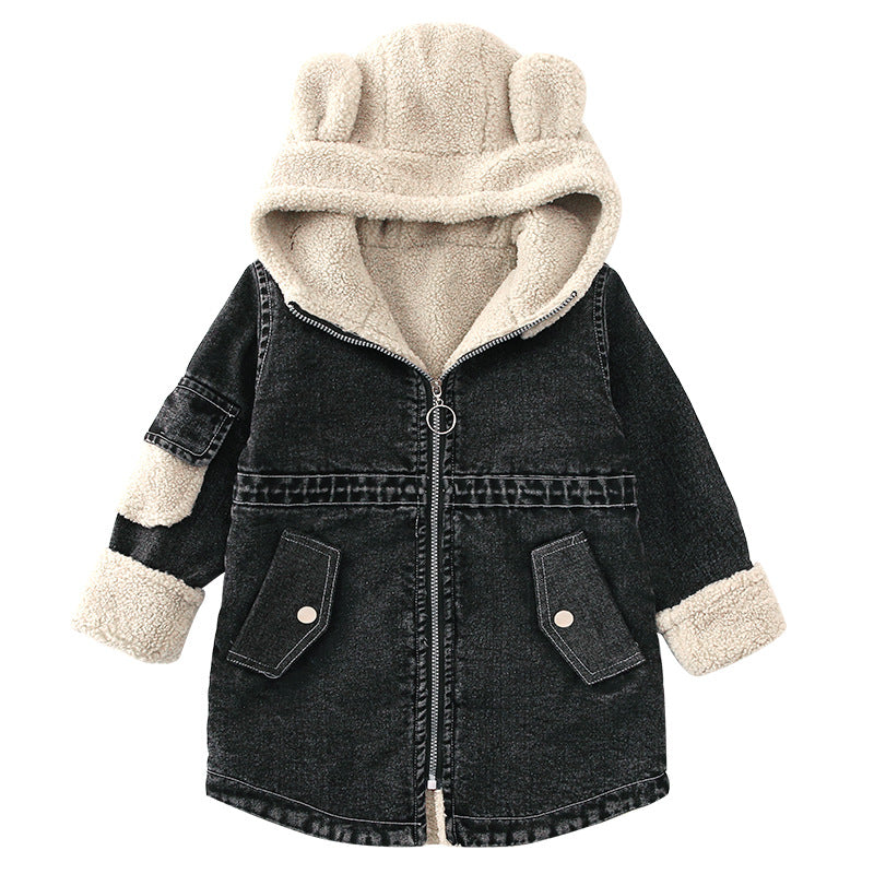 Denim Winter Warm Hooded Long Jacket