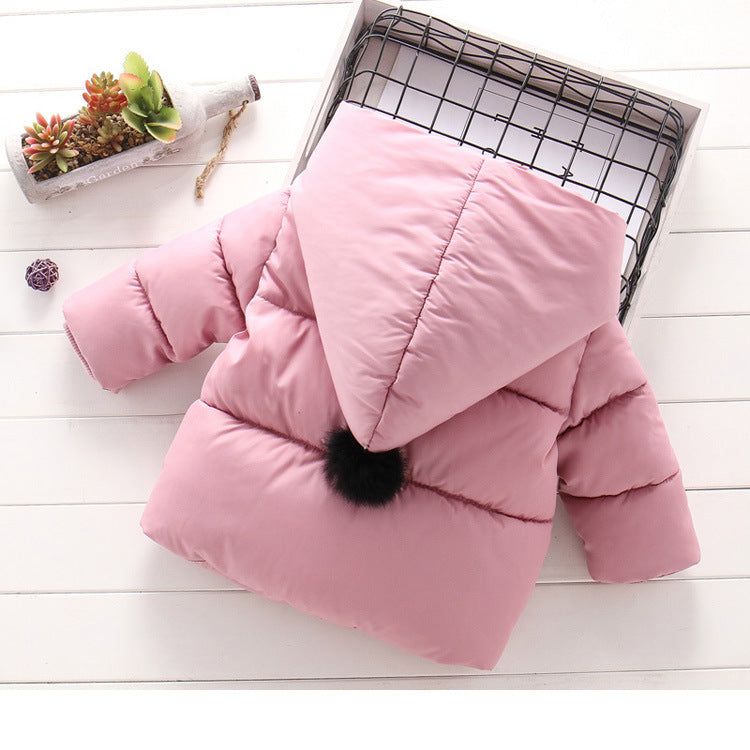 Girl Winter Warm Puffer Pink Hooded Jacket