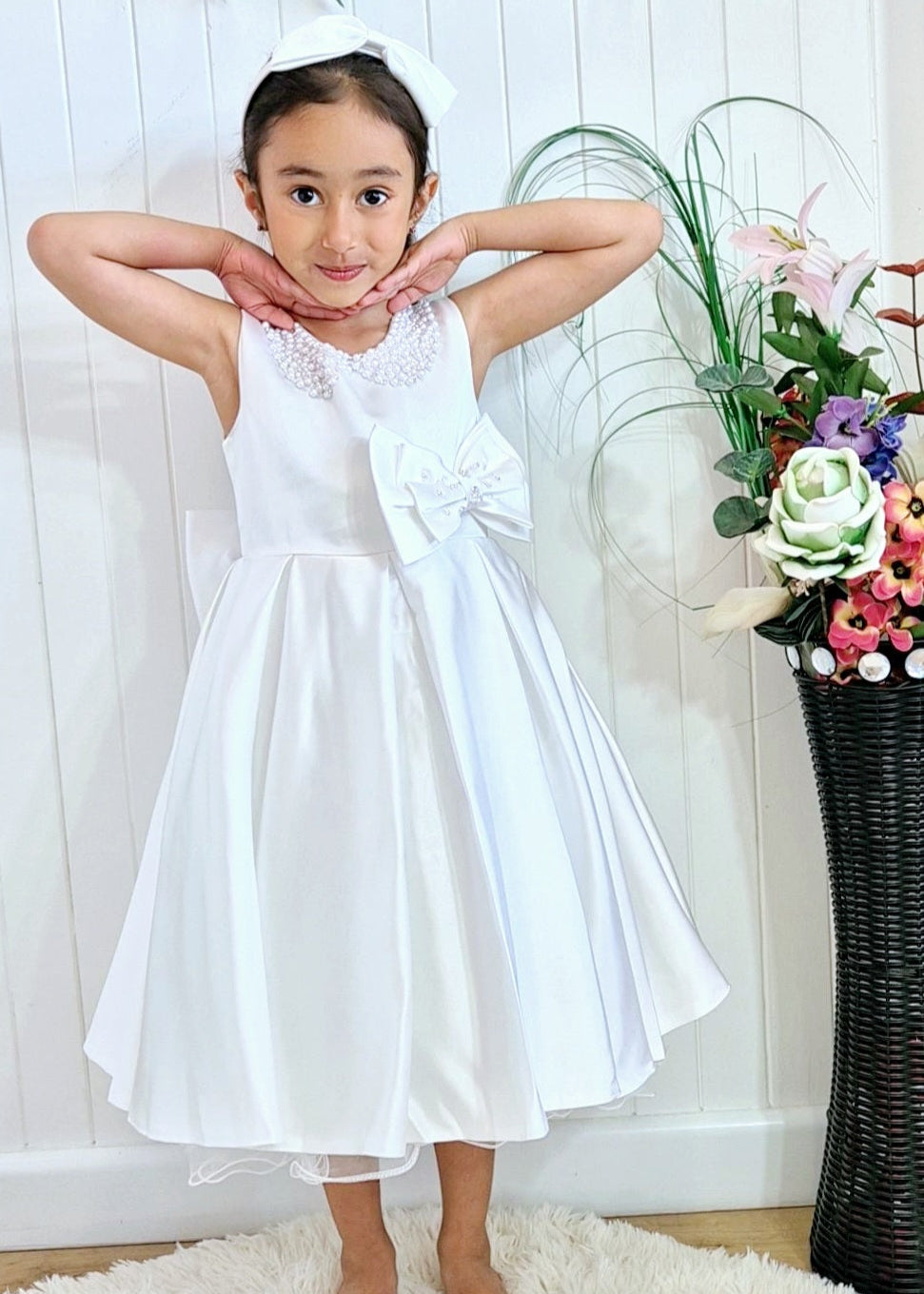 Aamrya Dress With Headband- Pearls and Bow