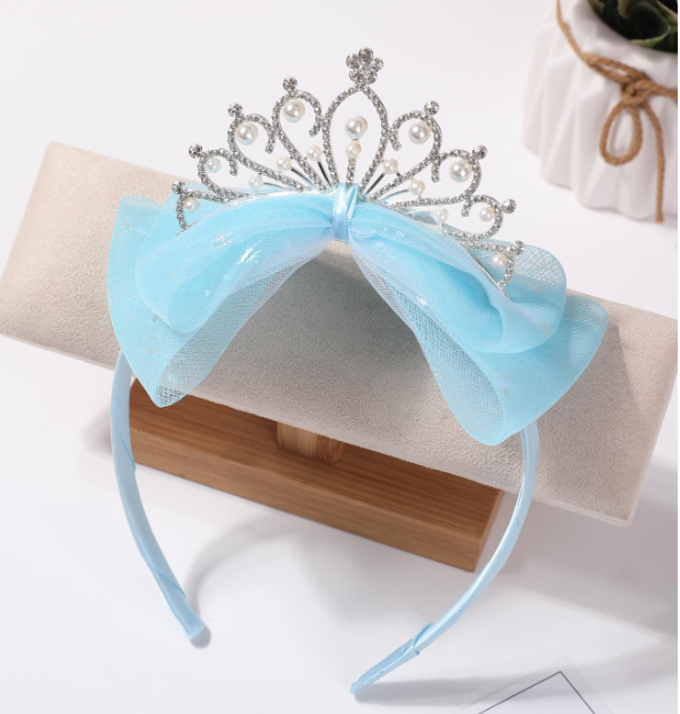 Blue Bow Rhinestones Crown Headband