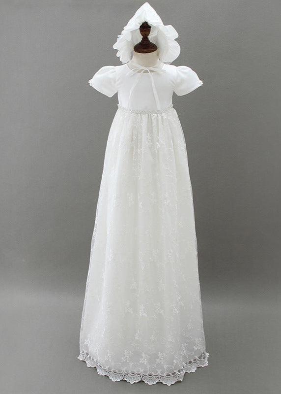 Baby Girl Christening Long Gown With Bonnet