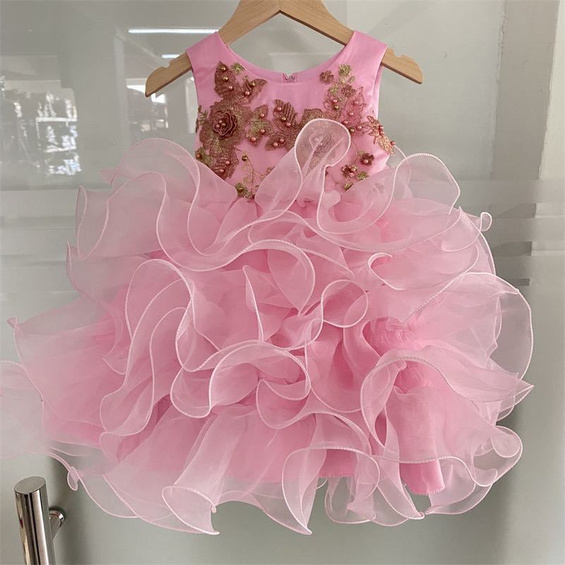 Baby Girl First Birthday Dress - Pink/White
