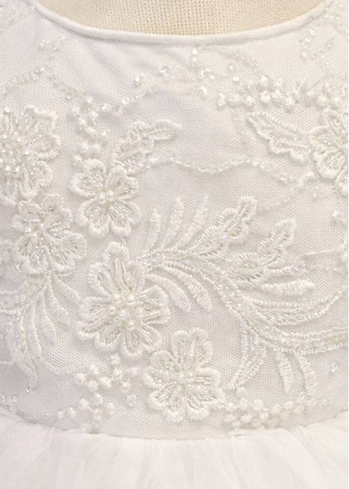 Baby Girl Christening Gown Set - Beaded Lace With Tulle Skirt