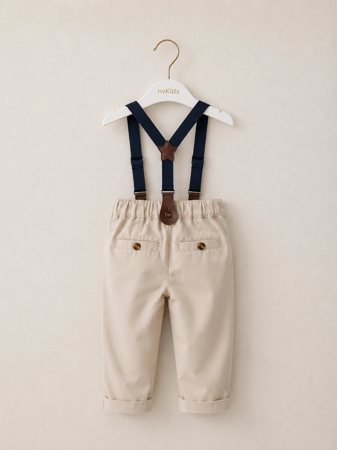 Little Boys Blue Shirt Beige Pants Set