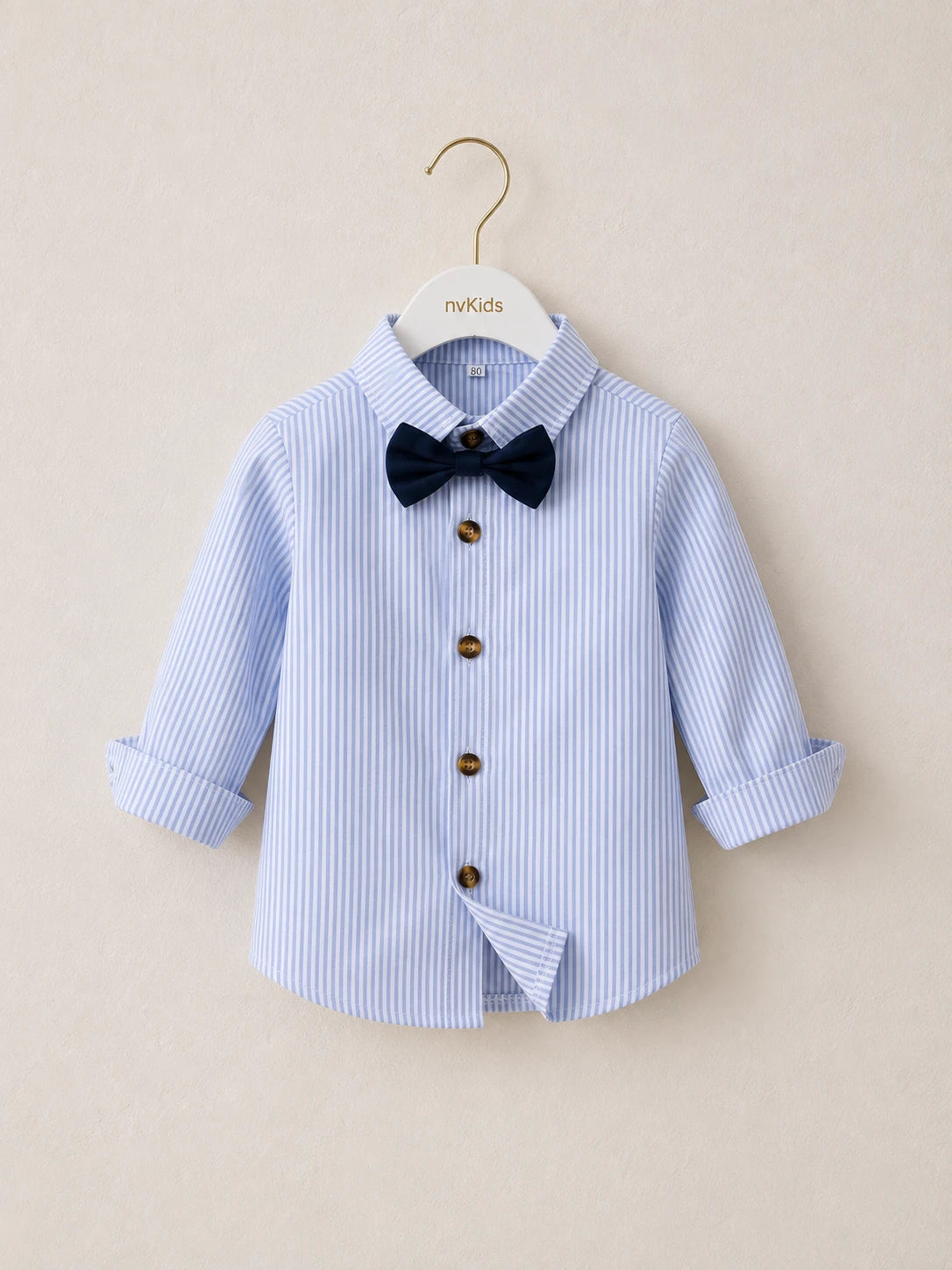 Little Boys Blue Shirt Beige Pants Set
