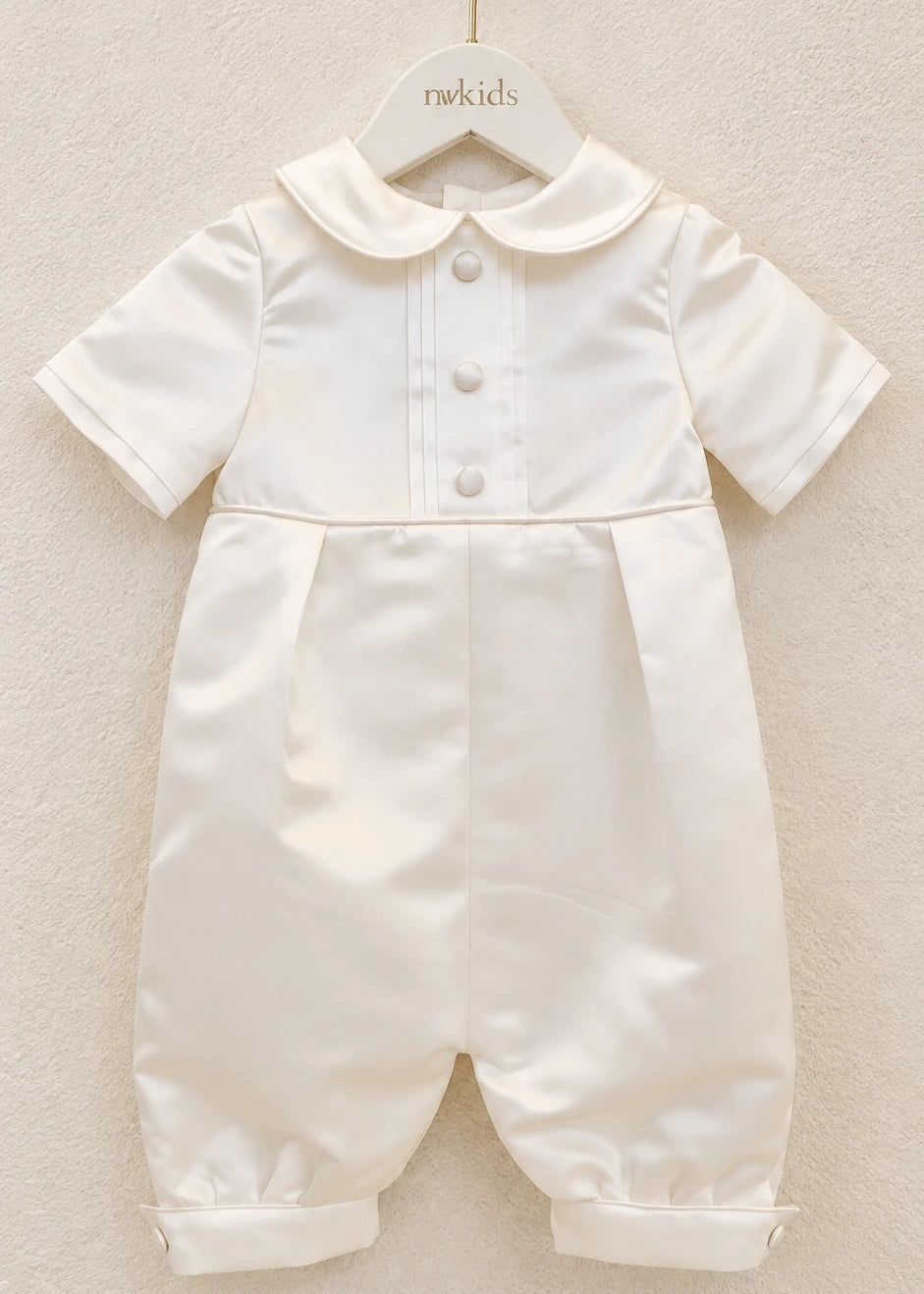 Baby Boy Christening Outfit - Satin Romper Set