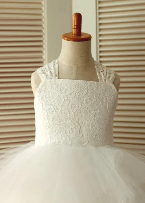Cross Back Ivory Flower Girl Dress